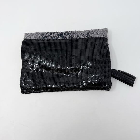 Big Buddha Black Gray Sequin Snake Print Clutch Envelope Purse Bag Tassel Zip - Picture 2 of 9